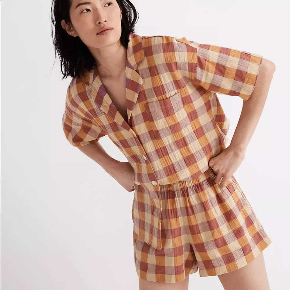 Madewell Pajama Gingham Check Shorts - Picture 1 of 10